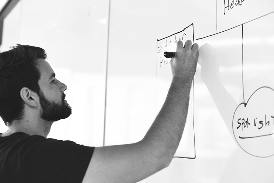 A person writing on a whiteboard